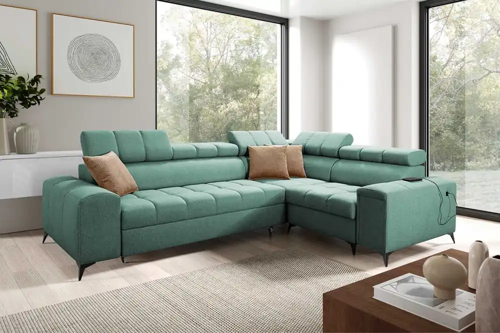 Ecksofa mit Schlaffunktion Bolmso II mint rechts Ecksofa mit Bettzeugcontainer Vollauszug in der Seite des Möbels Zertifiziert