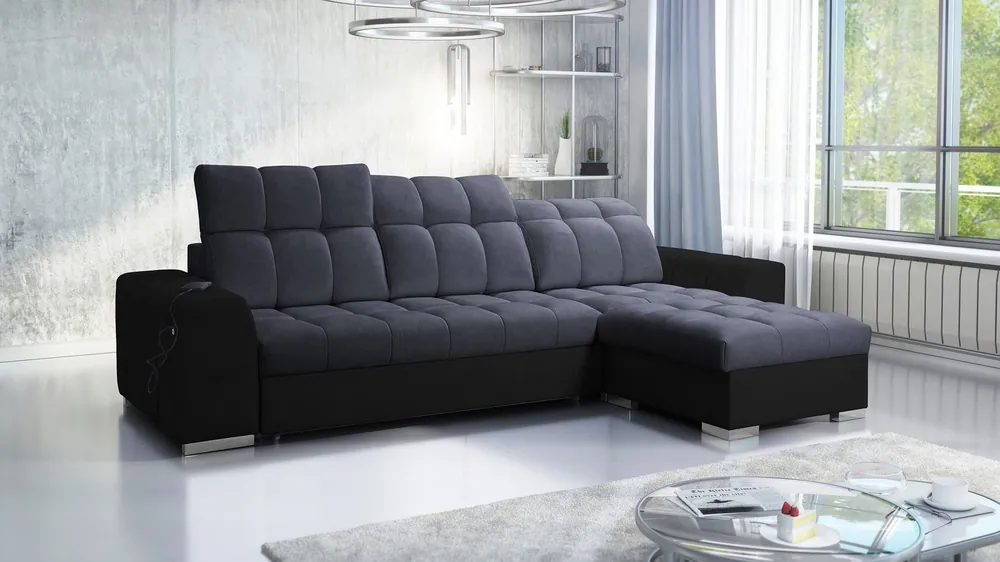 Solange Der Vorrat Reicht Ecksofa mit Schlaffunktion Luigi graphit / schwarz rechtes Ecksofa mit zwei Bettkästen Stoff mit interessanter Struktur