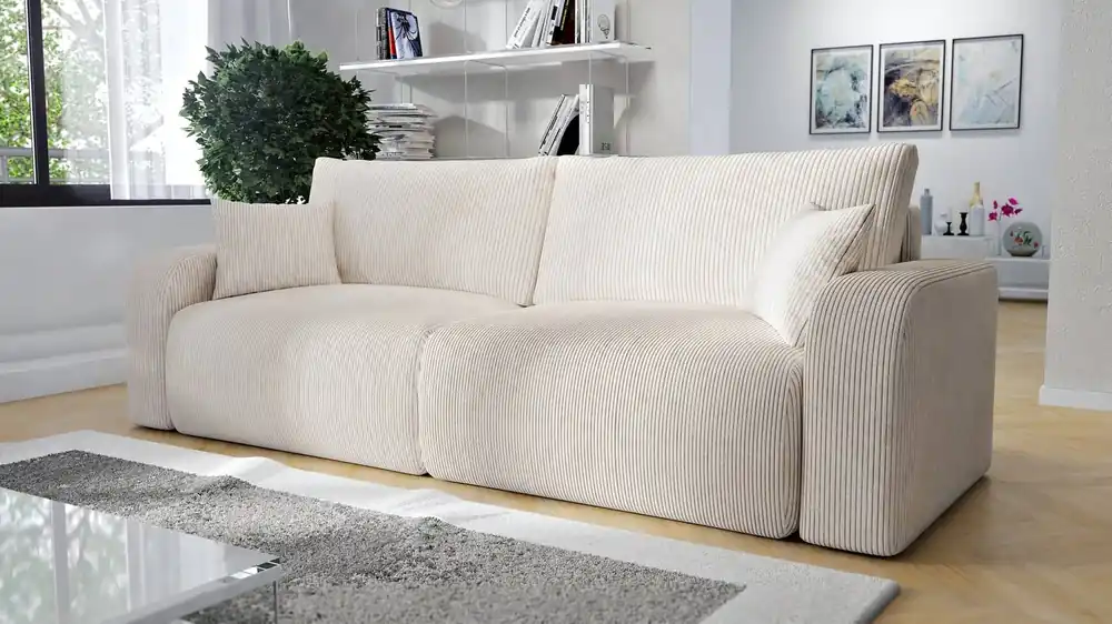 Sofort Bestellen Sofa Fiesta beige funktionelles Wohnzimmersofa mit Bettzeugablage elegantes Design Kordstoff