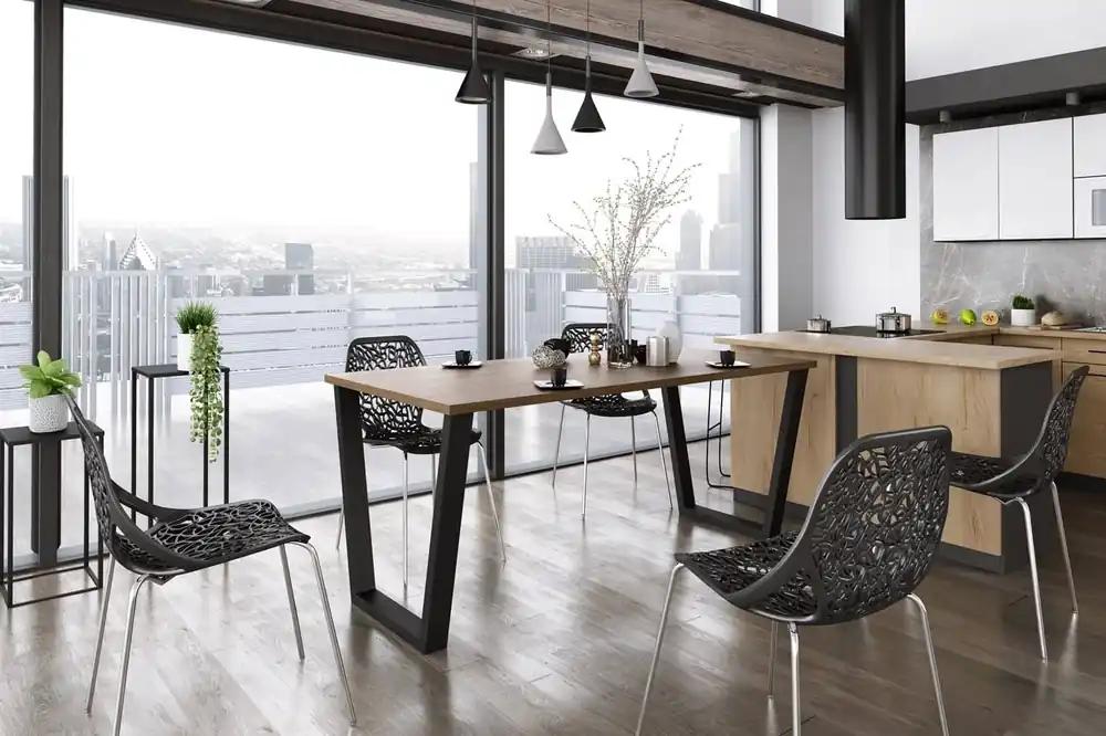 Billig Woburn Tisch 185x67 cm Eiche lancelot / schwarz schlichte Form der Möbel mit stilvollen schwarzen Beinen im Loft-Stil bereichert auslaufsichere Platte