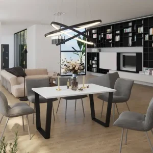 Woburn Tisch 138x90 cm weiß/schwarz schlichte Form des Möbels angereichert mit stilvollen schwarzen Beinen im Loft-Stil auslaufsichere Platte Neu