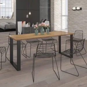Solange Der Vorrat Reicht Taunton Tisch 185x90 cm Eiche handwerklich / schwarz einfache Form der Möbel mit stilvollen schwarzen Loft-Stil Beine bereichert auslaufsicher Platte