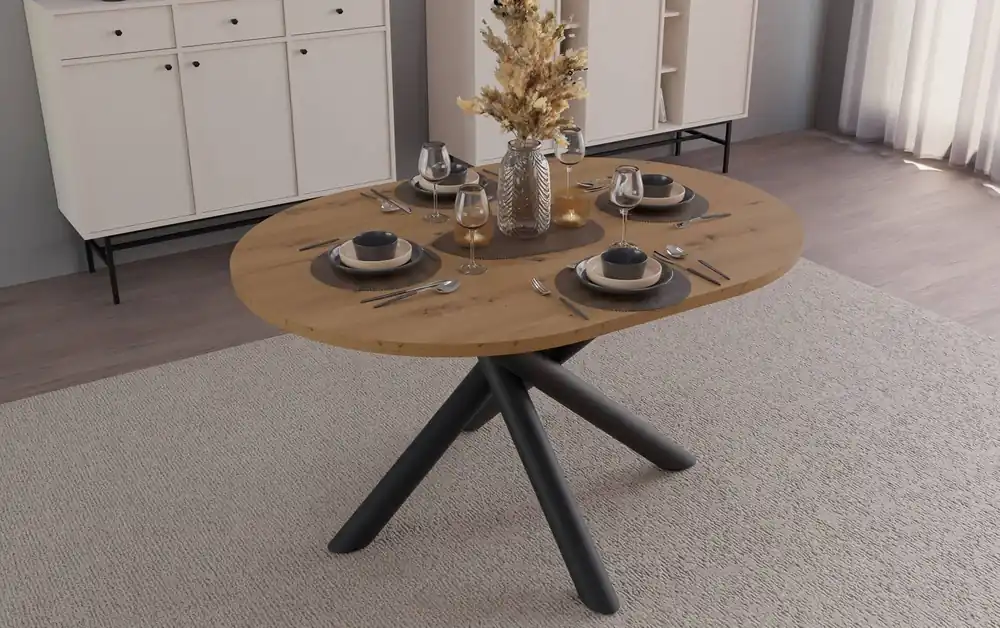 Knallerangebot Lyon Tisch 100x138 cm artisan Eiche / schwarz stilvoller Esstisch auf Designer Spider Beinen höhenverstellbar