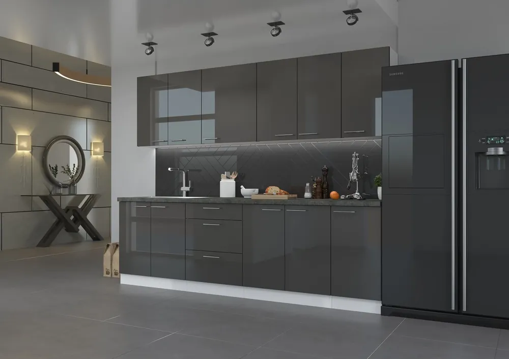 Milo 260 cm Küchenmöbel Set glänzende Fronten einzigartiges Design der Schränke wird das Innere einer jeden Küche passen Bestpreis