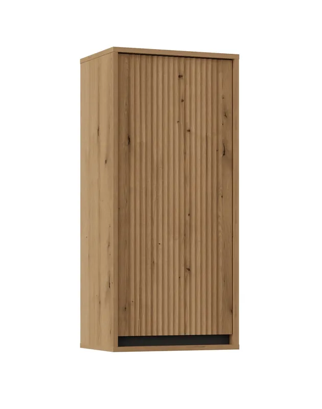 Hängeschrank Osaka 46 cm Eiche evoke / schwarz minimalistisches Design stilvolle Vitrine für das Wohnzimmer geschmackvolle geriffelte Front Meistverkauft