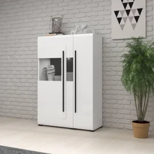 Tulsa 90 cm breit Vitrine weiß / weiß glänzend eine ungewöhnliche und praktische Lösung ideal für moderne und klassische Innenräume Neue Ware