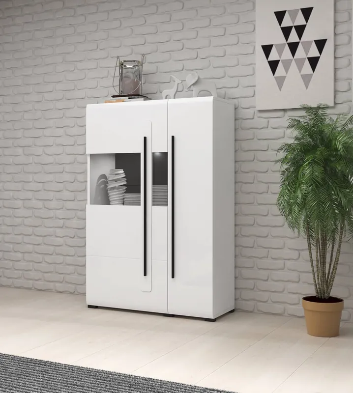 Tulsa 90 cm breit Vitrine weiß / weiß glänzend eine ungewöhnliche und praktische Lösung ideal für moderne und klassische Innenräume Neue Ware