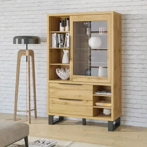 Meistverkauft Halle Schrank 120 cm Eiche wotan schlichte Form Loft Schrank auf einem Metallrahmen getragen ungewöhnliches Design geräumige Schubladen