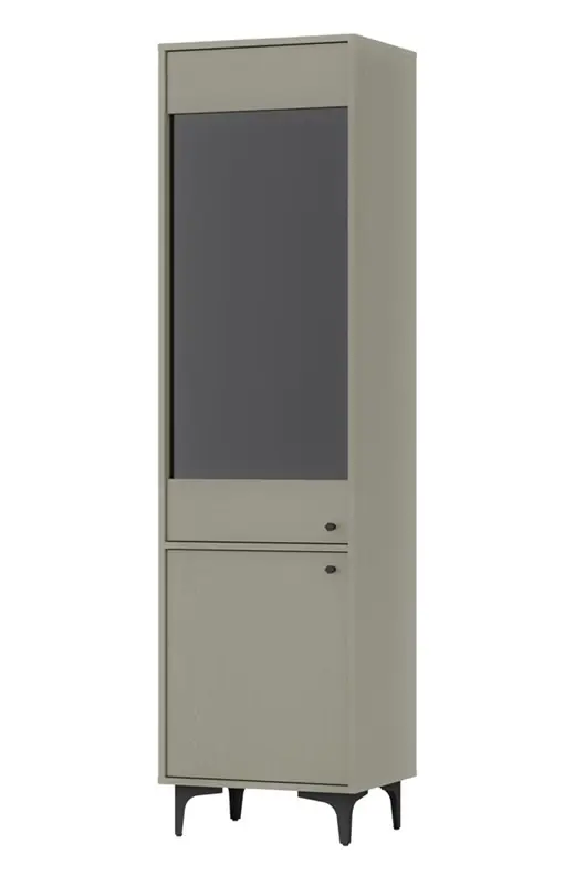 Vitrine Kioto I 52 cm Eukalyptus stilvolles Design sicheres gehärtetes Glas Vitrine auf einem Metallsockel unterstützt Top-Seller