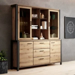 Activ Sideboard 180 cm Eiche taurus / schwarz modernes Design sicheres gehärtetes Glas stilvolle Metallgriffe geräumige Schubladen Saisonangebot