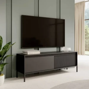 Highlight RTV Schrank Sesti 154 cm schwarz elegante Form des Möbels in einem modernen Stil Push-to-Open-System stabilen Metallbasis