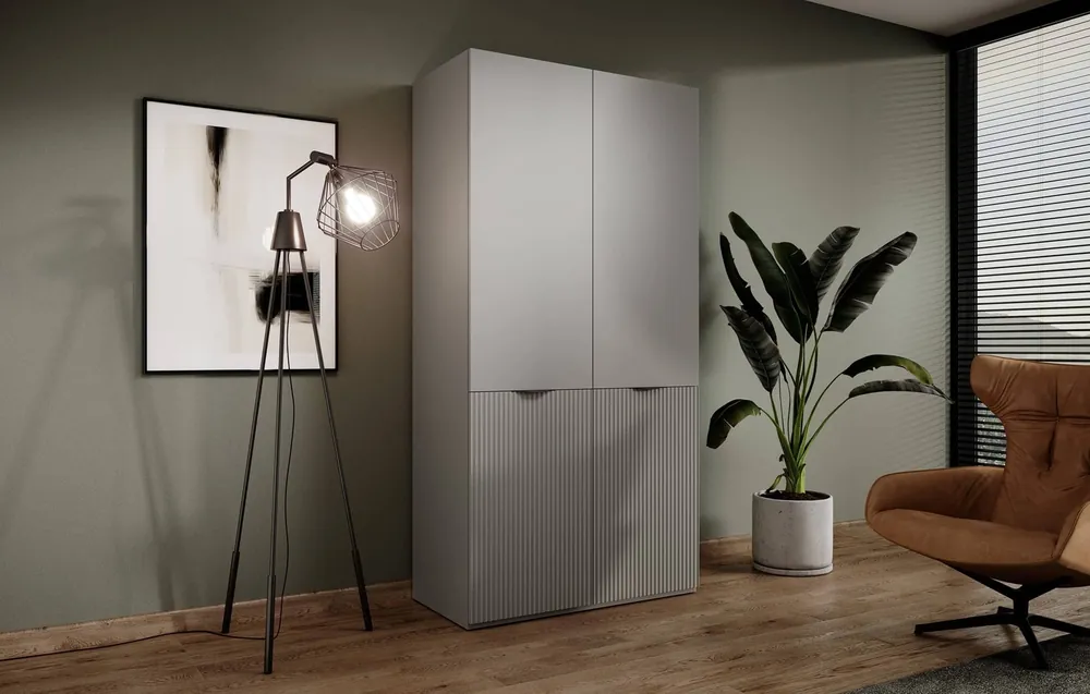 Finale Aktion Kleiderschrank Sandbox 101 cm grau eleganter und funktioneller Schrank mit geriffelten Fronten ein Möbelstück aus der modularen Kleiderschrankkollektion