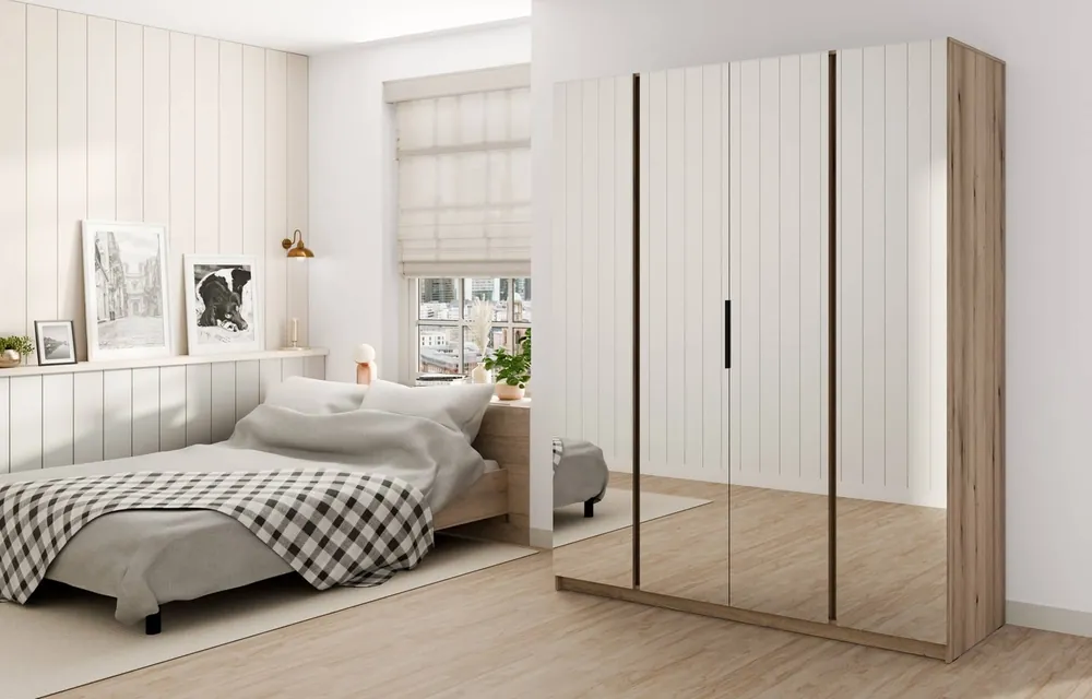 Top-Preis Spiegelschrank Kastano X 200 cm Eiche evozieren modernes Design ideale Garderobe für Schlafzimmer oder Flur Spiegelfronten