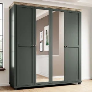 Günstig Spiegelschrank Evora 200 cm Flasche grün / Eiche lefkas elegantes Design geschmackvolle Farben Kleiderschrank für Schlafzimmer oder Ankleidezimmer