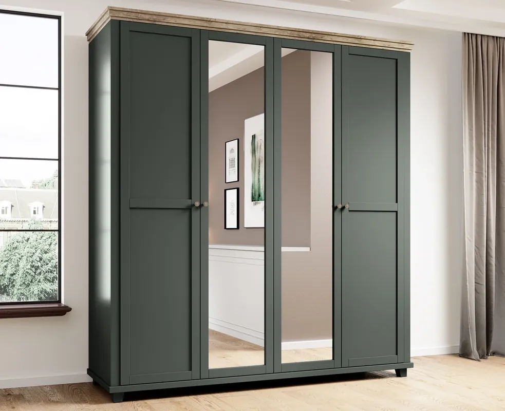 Günstig Spiegelschrank Evora 200 cm Flasche grün / Eiche lefkas elegantes Design geschmackvolle Farben Kleiderschrank für Schlafzimmer oder Ankleidezimmer