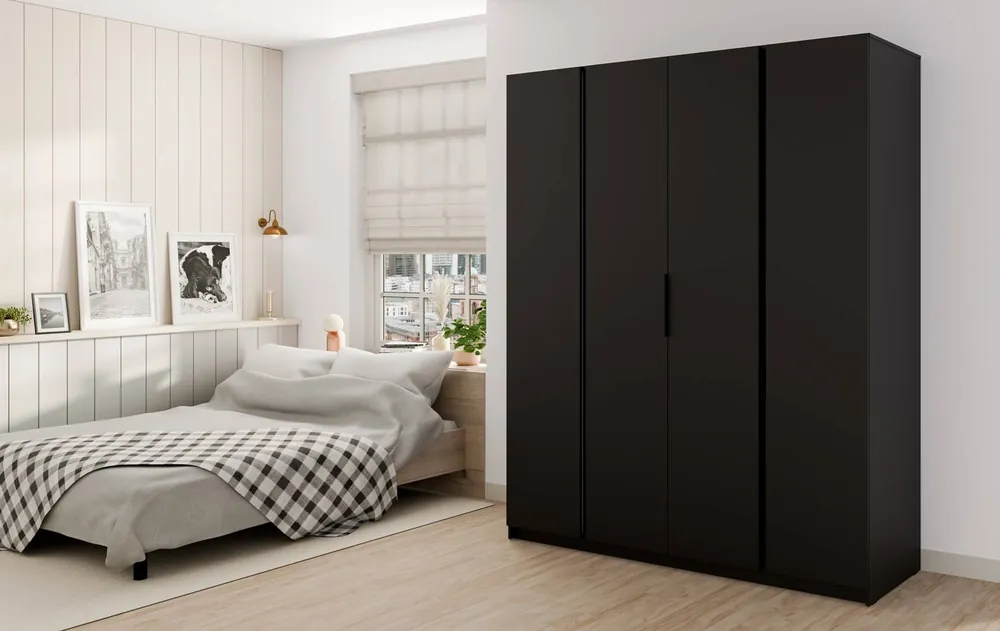 Letzte Chance Kleiderschrank Kastano VII 200 cm schwarz stilvolles Design Metallkantengriffe geräumiger Kleiderschrank für Schlafzimmer oder Diele