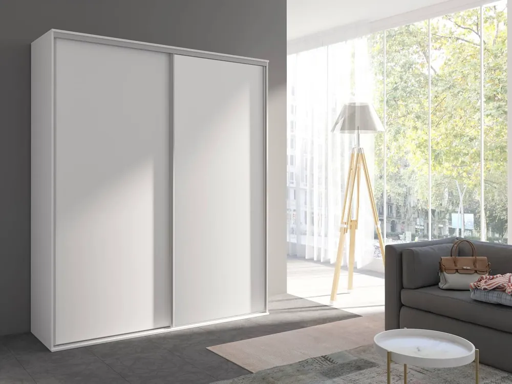 Angebot Grande 204 cm Schiebeschrank weiß moderner Kleiderschrank mit Spiegel ausgestattet mit Aluminium-Türführungen