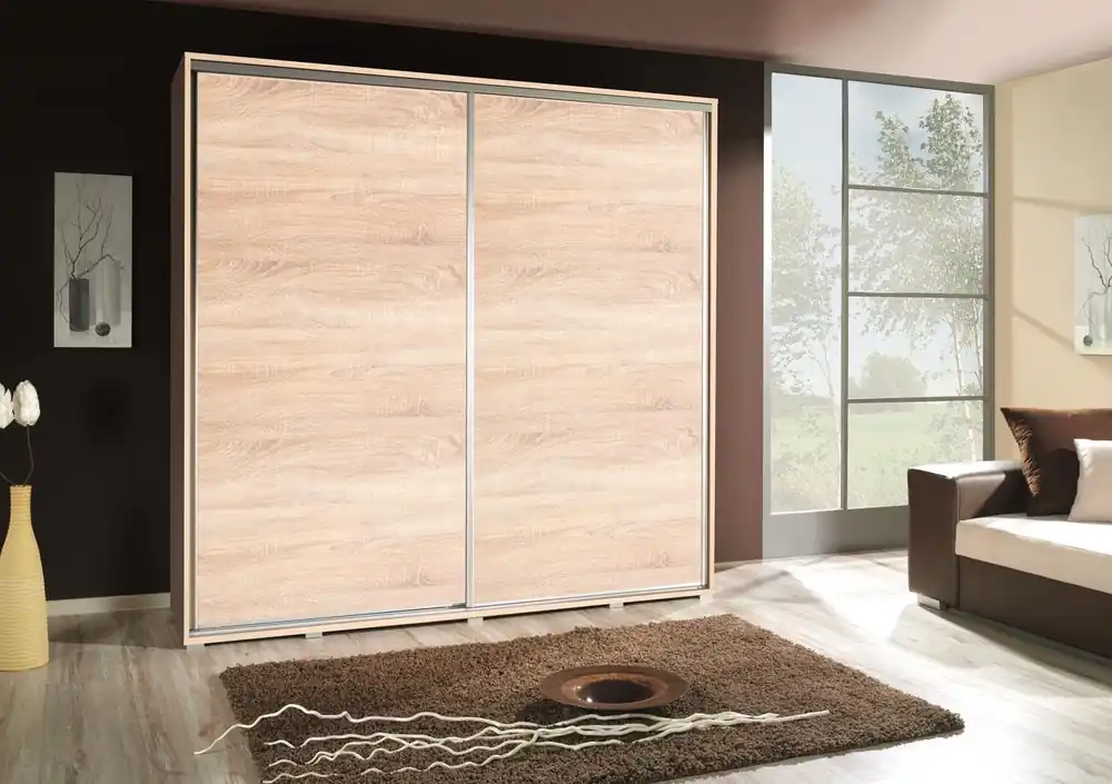 Bestseller Schiebeschrank Penelope 205 cm Eiche hell sonoma modernes Schrankdesign Aluminium-Türführungen und Laufsystem