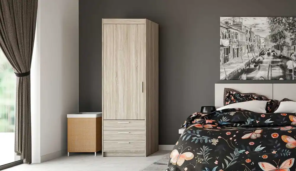 Zertifiziert Rene 60 cm Kleiderschrank helle Eiche sonoma modernes Design und ABS beendet Kanten ideal Kleiderschrank für Schlafzimmer geräumige Schubladen