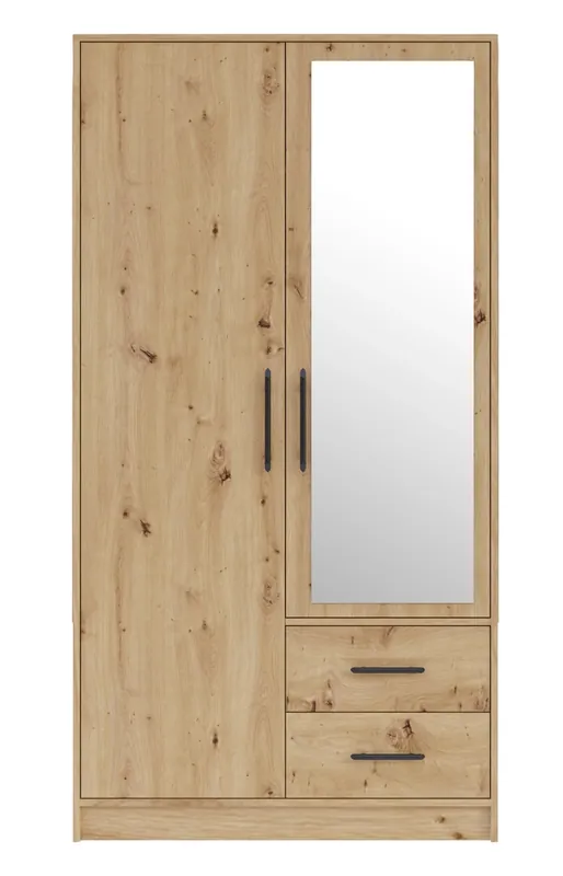 Kleiderschrank mit spiegel Caspe 100 cm Eiche artisan modernes Design ABS-Finish und schwarze Griffe Jetzt Bestellen