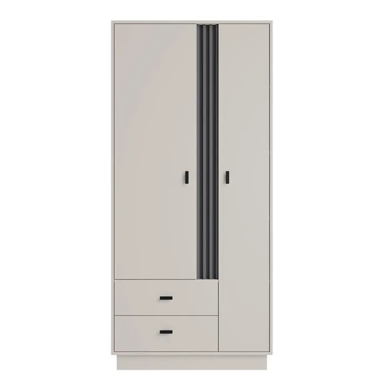 Kleiderschrank Estan 90 cm beige / anthrazit moderne Möbel Design Kleiderschrank Tür mit Lamellen dekoriert Kleiderschrank für das Schlafzimmer Top-Angebot