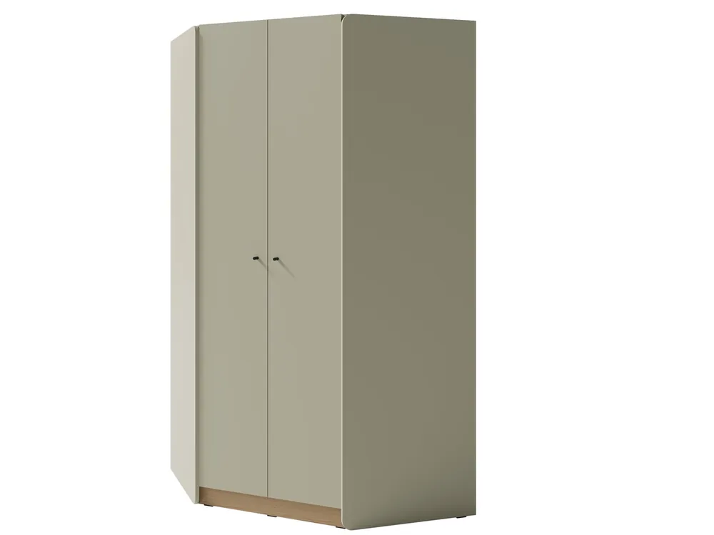 Top-Seller Eckschrank Olivio 145 cm Eukalyptus/Baltikeiche dune modernes Design ABS-Finish und schwarze Griffe