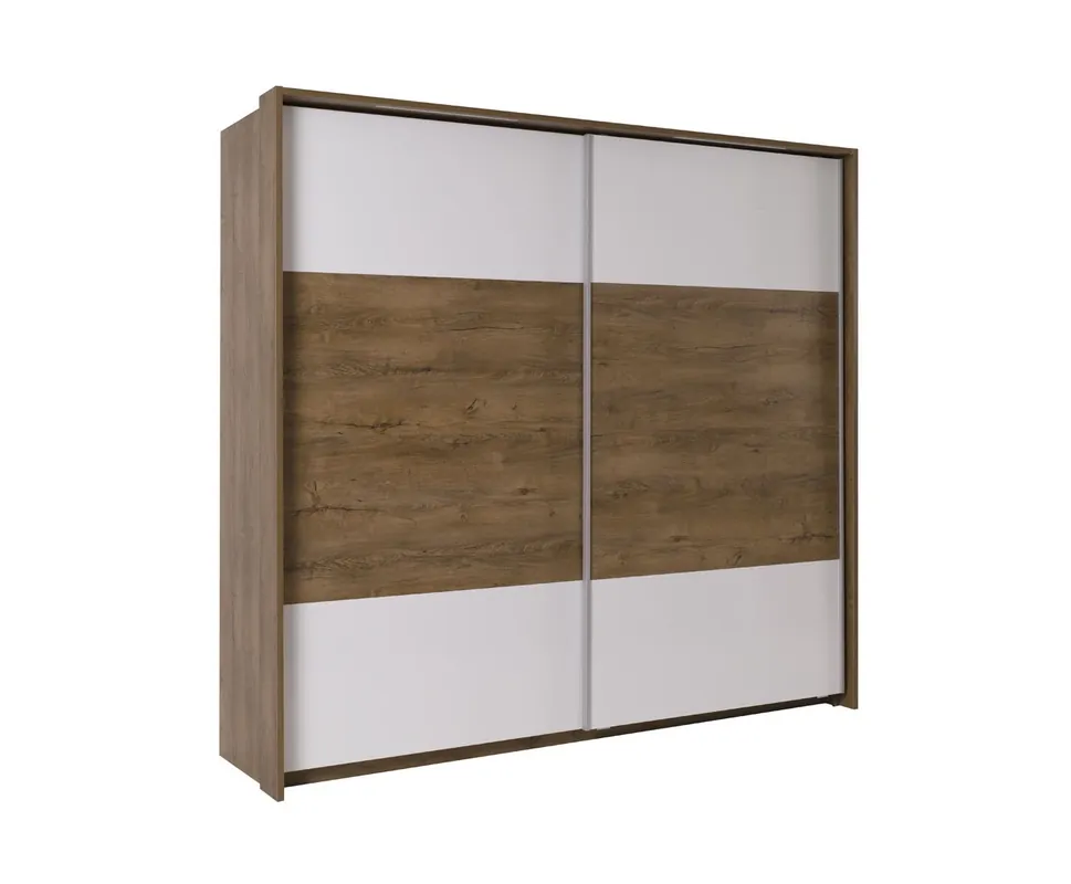 Beliebt Schiebeschrank Latika 230 cm Eiche weinrot / weiß modernes Schrankdesign zwei Einbau-Schubladen und Aluminium-Türführungen