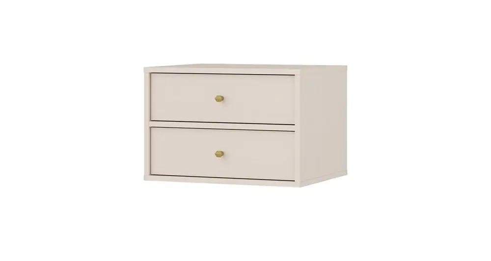 Hängende Nachttisch Kioto IV beige mit Schubladen ideal Schlafzimmer Schrank mit subtilen Finish Metall Gold Griffe Echt