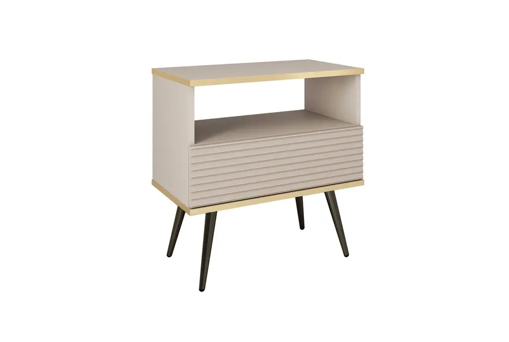Sichere Zahlung Nachttisch mit Schublade Luxury beige eleganter Designschrank mit Goldverzierung Schrank mit geriffelter Front schwarze hohe Beine