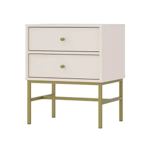 Nachttisch Kioto III beige mit Schubladen ideal für ein Schlafzimmer subtile Griffe Metallrahmen Neue Kollektion