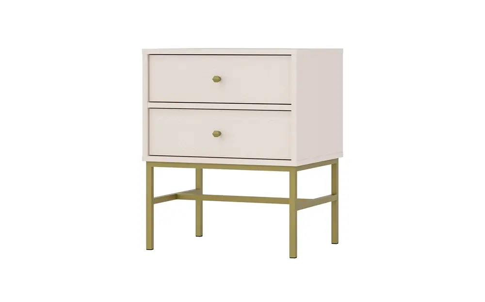 Nachttisch Kioto III beige mit Schubladen ideal für ein Schlafzimmer subtile Griffe Metallrahmen Neue Kollektion
