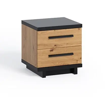 Nachttisch mit Schubladen Simi Eiche artisan / schwarz minimalistisches Design einfache Form ideale Schlafzimmer Tisch Neu Im Sortiment