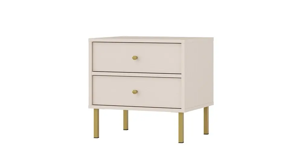 Kioto II Nachttisch beige mit Schubladen ideal Schlafzimmer Schrank auf einem goldenen Metallbasis subtilen Griffe unterstützt Echt