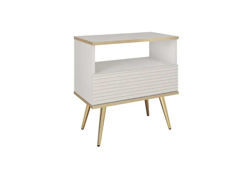 Nachttisch mit Schublade Luxury weiße eleganter Design-Schrank mit Goldverzierung Schrank mit geriffelter Front Gold hohe Beine Billig