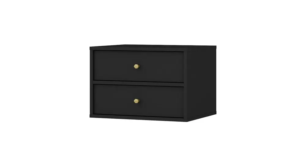Angebot Hängende Nachttisch Kioto IV schwarz Graphit mit Schubladen ideal Schlafzimmer Schrank mit subtilen Finish Metall Gold Griffe
