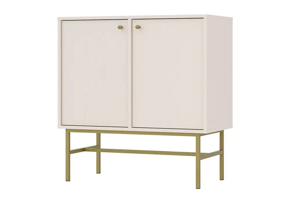 Zertifiziert Kioto III Kommode 84 cm beige minimalistisches Design perfekt für das Schlafzimmer oder Wohnzimmer goldene Griffe stabiler Rahmen