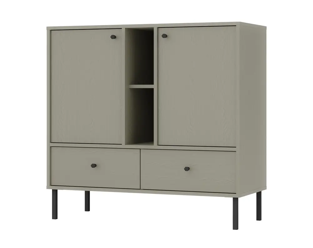 Abverkauf Schubladenkommode Kioto II 100 cm Eukalyptus modernes Design Metall hohe Beine schwarz originelles Design Kommode