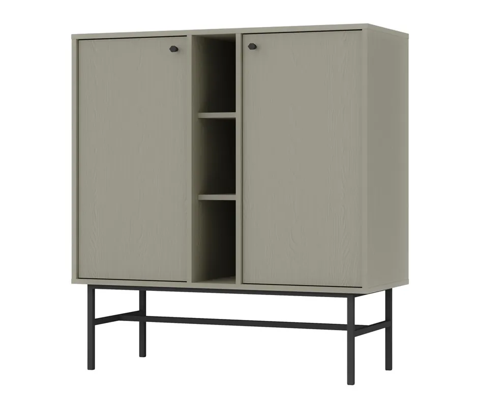 Kioto III Kommode 100 cm Eukalyptus modernes Design praktische Einlegeböden schwarze Griffe Metallrahmen Begrenztes Angebot