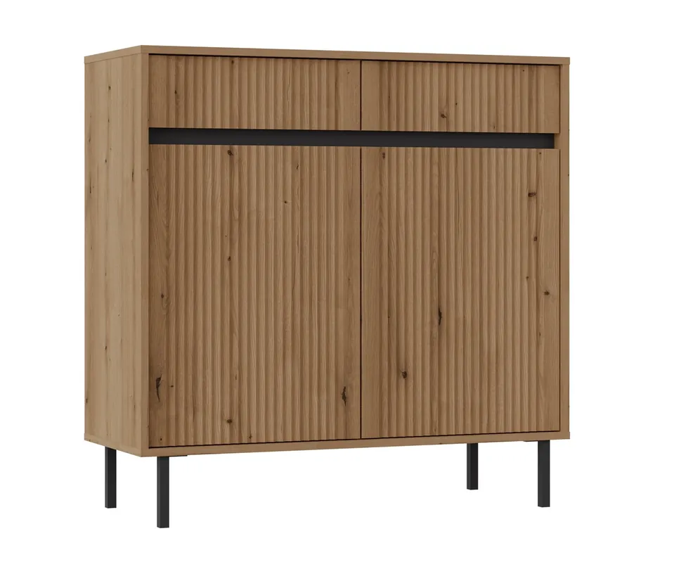 Kommode Osaka 100 cm Eiche evoke / schwarz minimalistisches Design perfekter Vorschlag einer Kommode für das Wohn- und Schlafzimmer geschmackvolle geriffelte Front Direktkauf