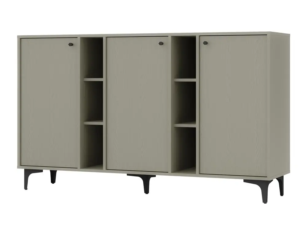 Kommode Kioto I 158 cm Eukalyptus modernes Design dezente Griffe einfache Form mit Metall bereichert schwarze Elemente Garantierte Lieferung