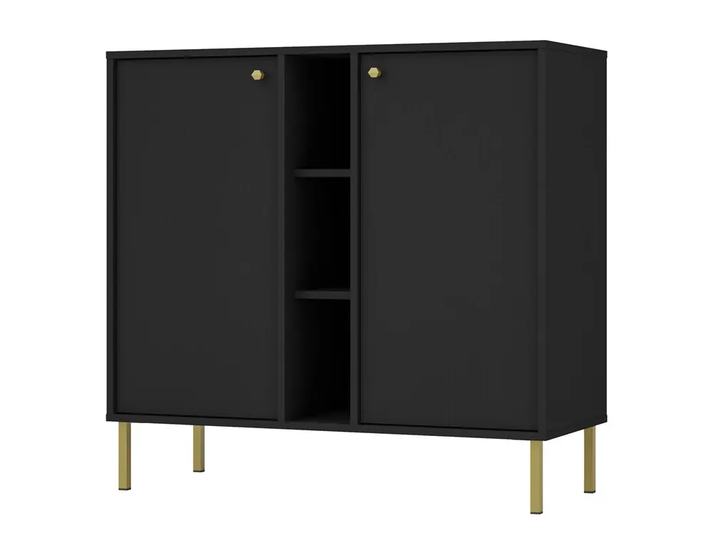 Kioto II Kommode 100 cm schwarz graphit modernes Design praktische Einlegeböden goldene Griffe stabile Metallbeine Neuheit