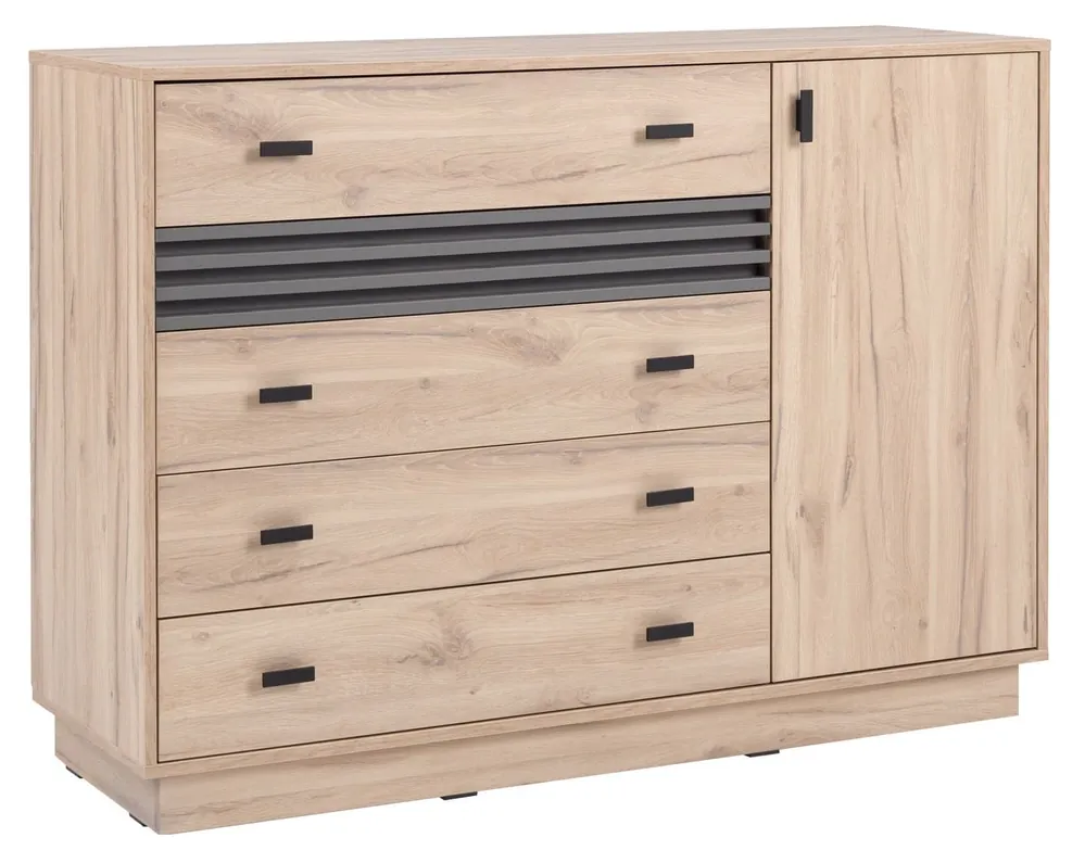 Kommode mit Schubladen Estan 135 cm Eiche estan hell / anthrazit modernes Möbeldesign hochwertige Verarbeitung Kommodenkante mit Spezialfurnier verarbeitet Online Kaufen