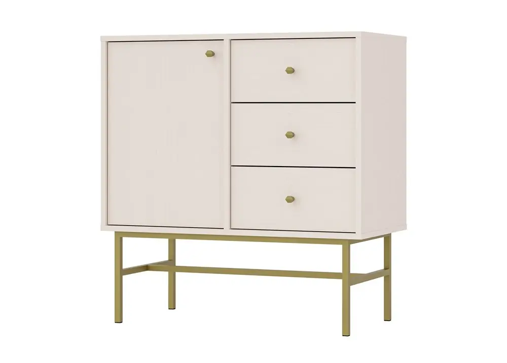 Jetzt Kaufen Kommode Kioto III 84 cm beige modernes Design dezente goldene Griffe Metallrahmen ideale Kommode für das Wohnzimmer