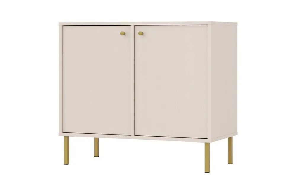Kioto II Kommode 84 cm beige minimalistisches Design perfekter Vorschlag für eine Kommode für das Schlafzimmer oder Wohnzimmer Goldgriffe Beliebt