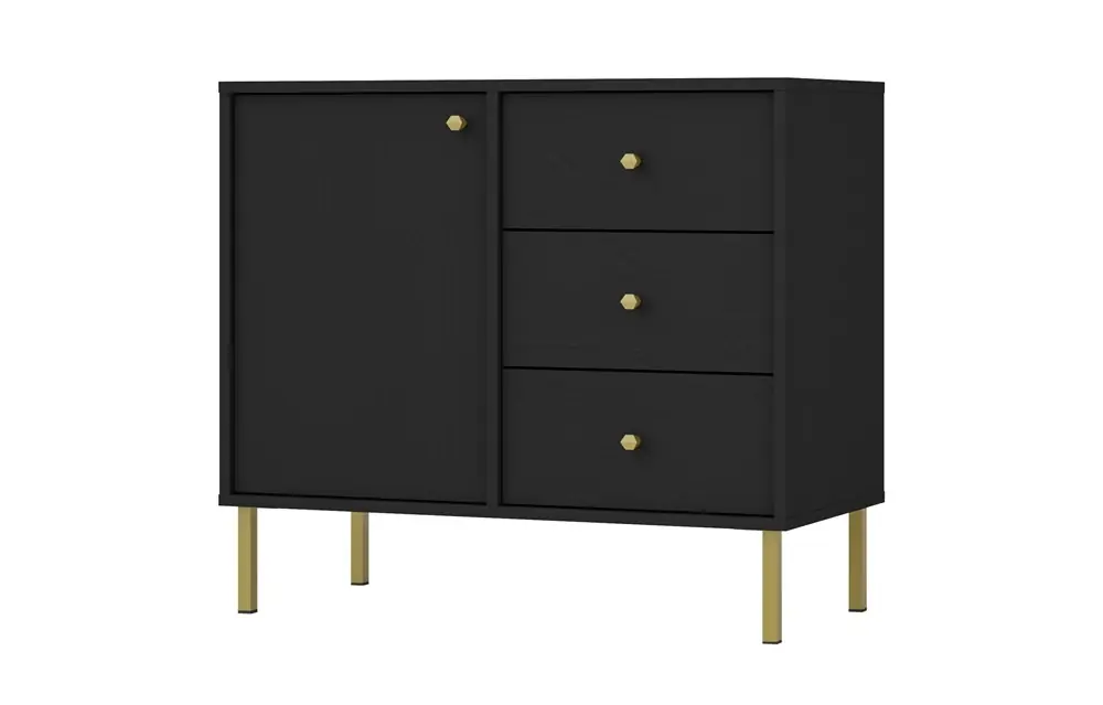 Begrenztes Angebot Kommode Kioto II 84 cm schwarz graphit modernes Design dezente goldene Griffe Metallbasis ideale Kommode für das Wohnzimmer