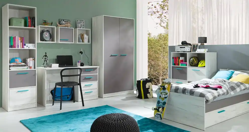 Rest Jugendmöbel Set in Eiche Handwerk weiß / Esche ideal für ein Jugendzimmer in einem trendigen und modernen Stil Wochenendangebot