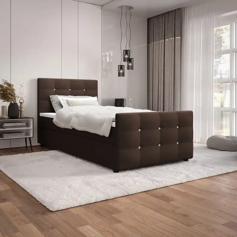 Top-Seller Boxspringbett Kansas 90x200 braun Bett im modernen skandinavischen Stil mit gepolstertem Kopf- und Fußteil