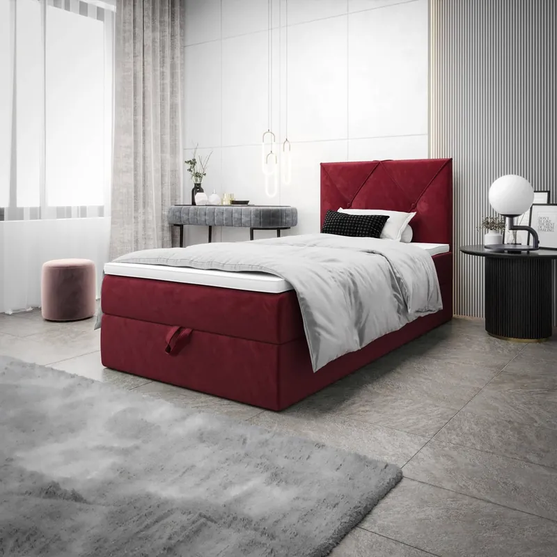 Boxspringbett Arvada 120x200 dunkelrot im modernen skandinavischen Stil mit gepolstertem Kopfteil Bett mit Staukasten Schneller Versand