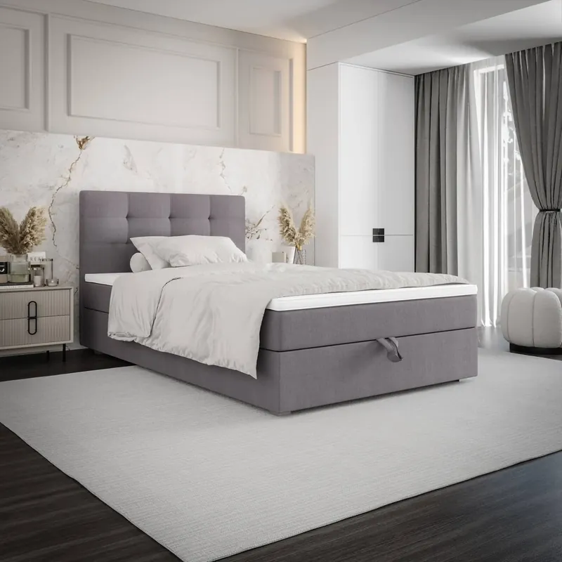 Boxspringbett Flint 100x200 grau im modernen skandinavischen Stil mit gepolstertem Kopfteil Bett mit Staukasten Markenprodukt