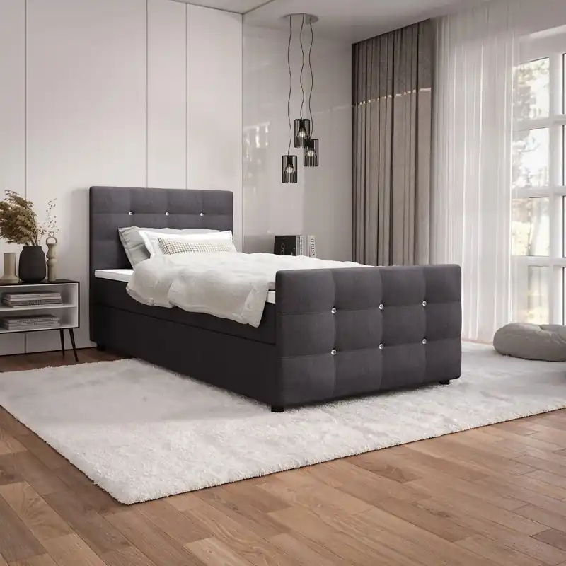 Boxspringbett Kansas 120x200 graphit Bett im modernen skandinavischen Stil mit gepolstertem Kopf- und Fußteil Saisonangebot